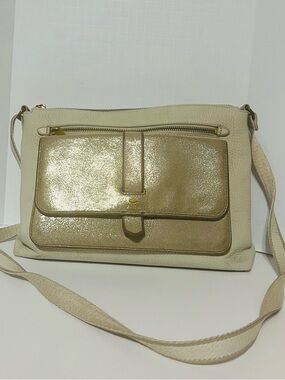 Fossil Cream Crossbody with Metallic Gold Front Pocket Panel